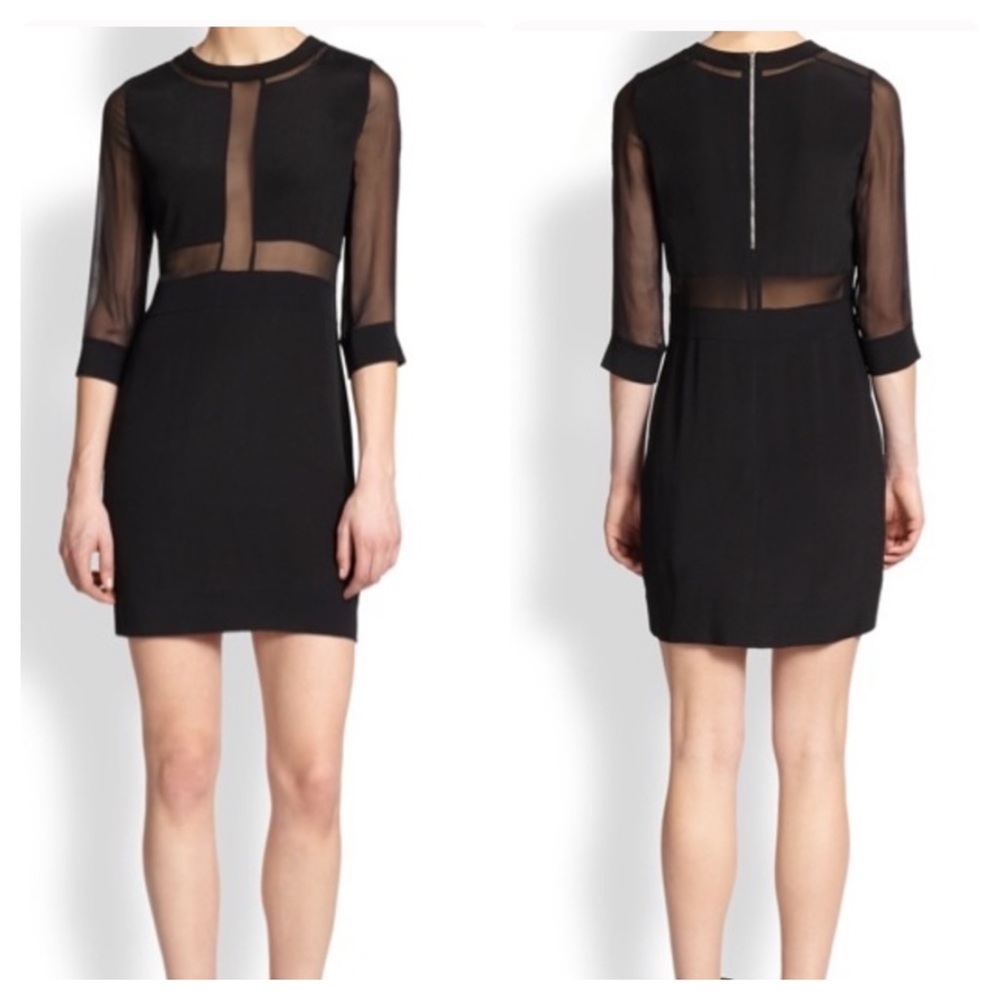 IRO Tina Sheer Panel Crepe Silk Mini Sheath Dress